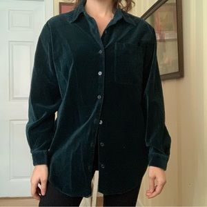Vintage 90s Green Velvet Oversized Button Down Shirt - Small